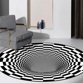 

Visual Carpet 3D Carpet Bedroom Rugs Black White Grid Printing 3D Illusion Carpets Stereo Vision Mat Pad Geometric Rug Home Deco