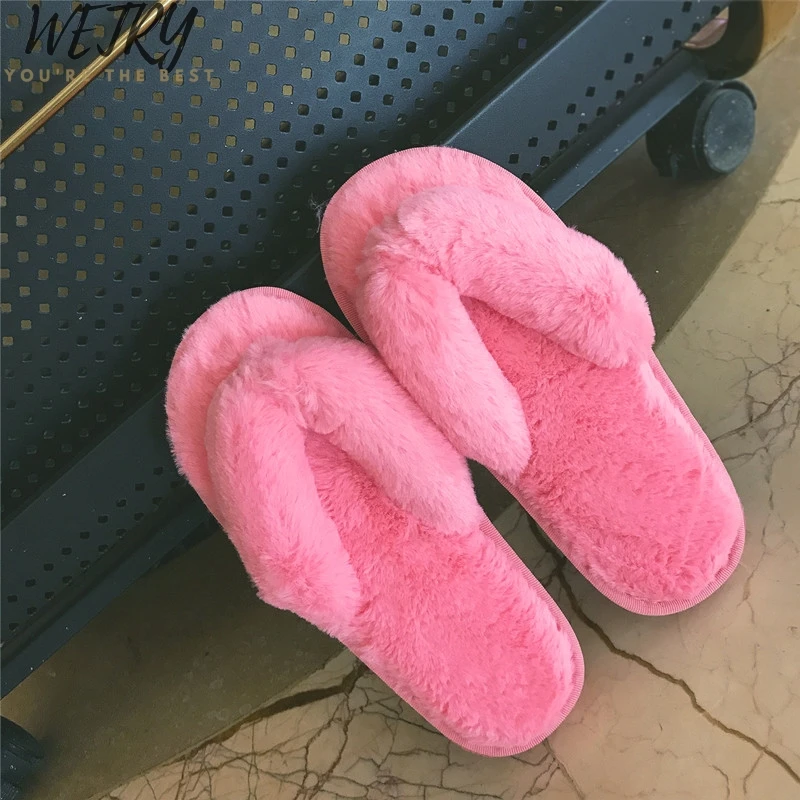 Зимние Модные женские домашние тапочки; теплая обувь с искусственным мехом; женская обувь без шнуровки на плоской подошве; женские меховые Вьетнамки; цвет розовый; большие размеры 36-41