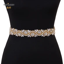 TOPQUEEN S164-G gold diamond belt wedding dress belt gold bridesmaid belt gold sequin belt rhinestone belt wedding bridal sash