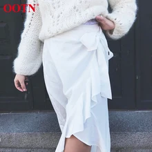 OOTN белая женская юбка с запахом летние женские юбки с высокой талией повседневные Асимметричные плиссированные женские миди длинные юбки Мода