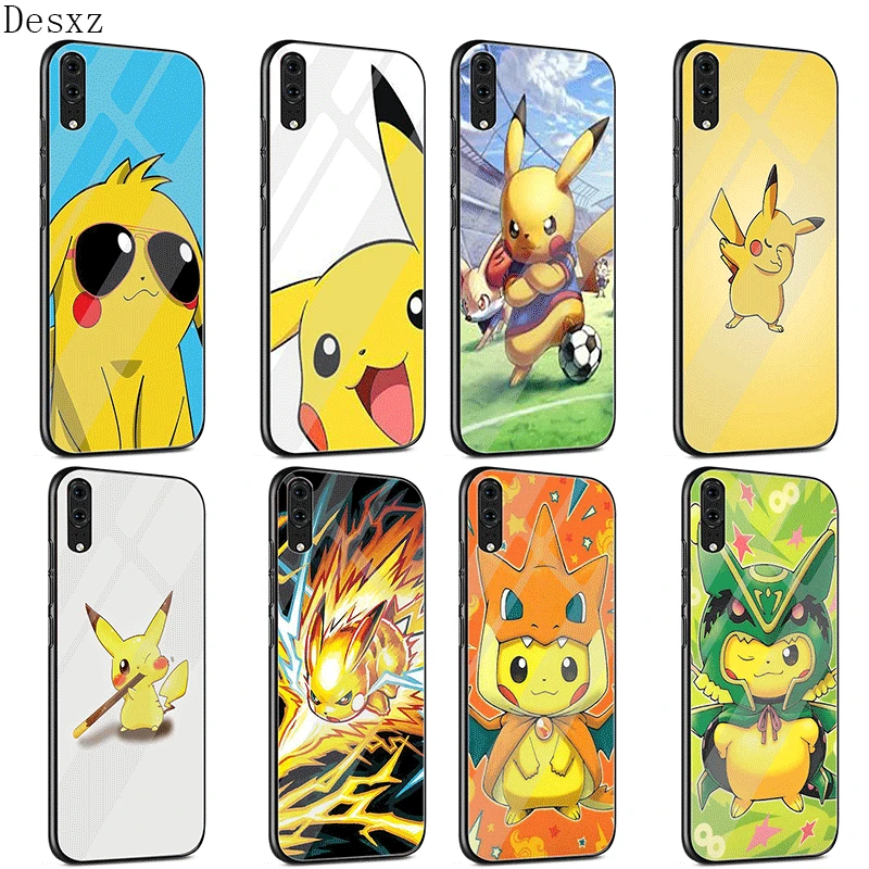 Стеклянный Чехол для мобильного телефона huawei P30 P20 P Smart P10 Y6 7A Y9 Honor 8X9 10 mate 20 Pro Lite Cover cool pokemons pika