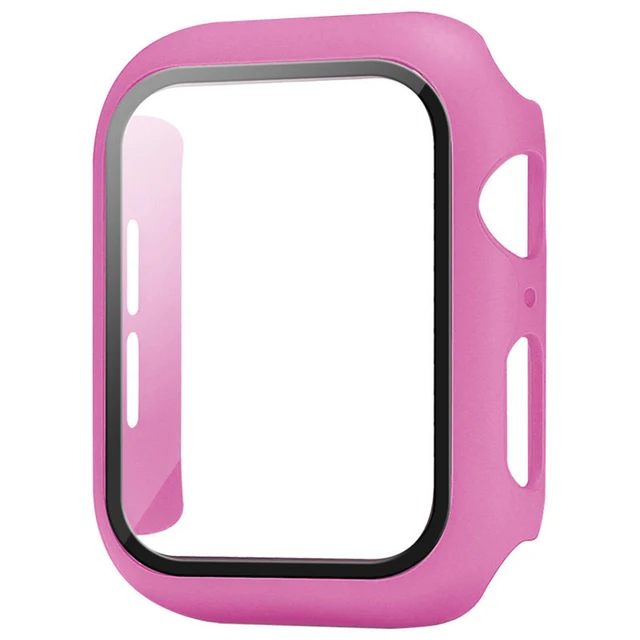 Glass+Case For Apple Watch Serie 7 6 5 4 3 2 1 SE 45mm 41mm iWatch Case 44mm 40mm 38mm 42mm Bumper Screen Protector+Cover Watch rose Red