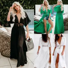 Женское кружевное бикини, пляжная одежда, накидка, длинное, бохо, макси, Пляжное Платье, купальник, лето