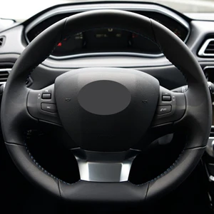 Image 3 - Hand stitched Black Genuine Leather Suede Car Steering Wheel Cover For Peugeot 308 2014 2015 2016 2017