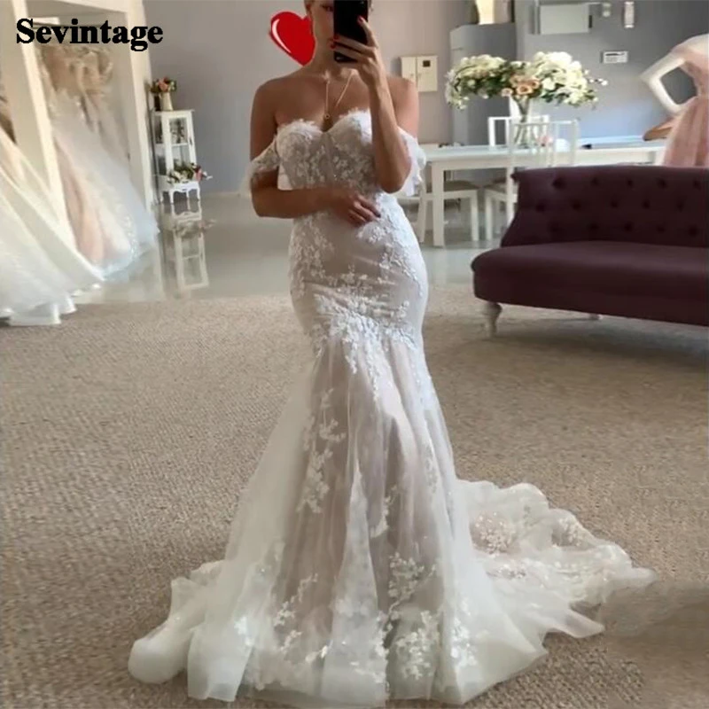 Mermaid Wedding Dresses Lace Appliques 