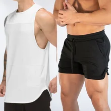 Summer 2pcs Running Sets Tracksuit Men Sportswear Joggers Mens Clothing Mesh Bodybuilding Sleeveless Shirt+Gym Shorts Sweatsuits