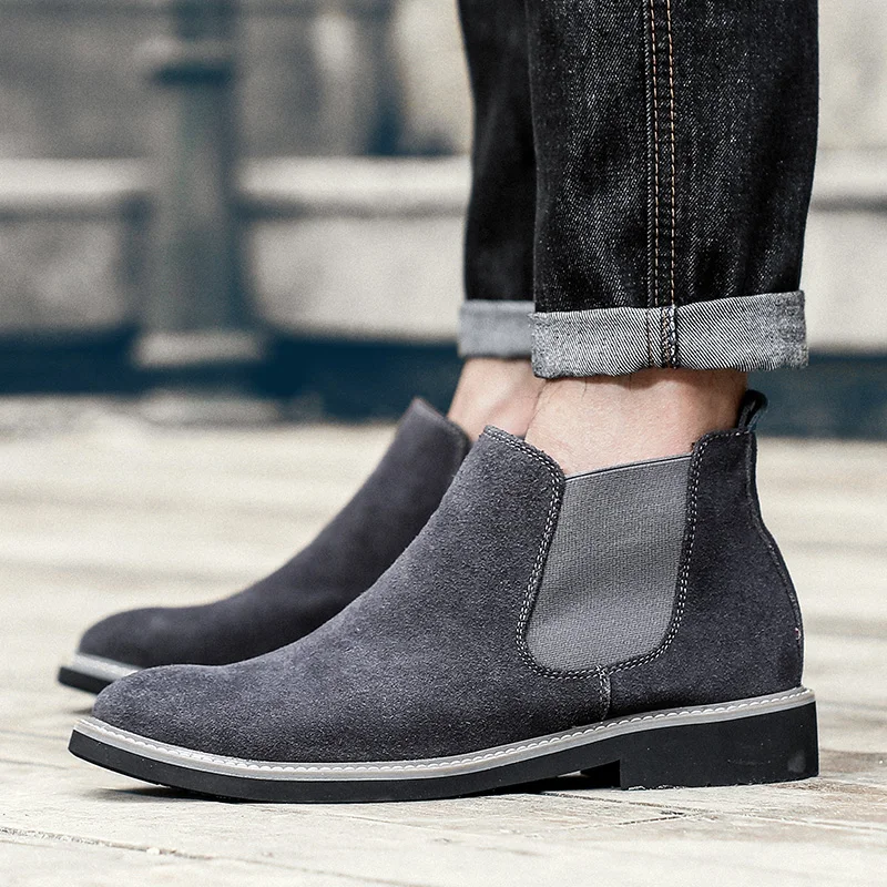 

Winter Chelsea Ankle Boots Men Fashion Leather Men Casual Boots Quality Motorcycle Vintage Chelsea Men Boots Slip Ons HX-131