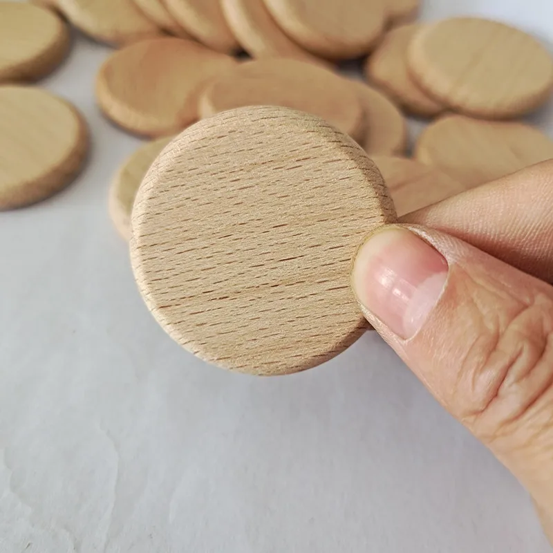 Flat wooden coin beads, Natural unfinished wood, Jewelry making