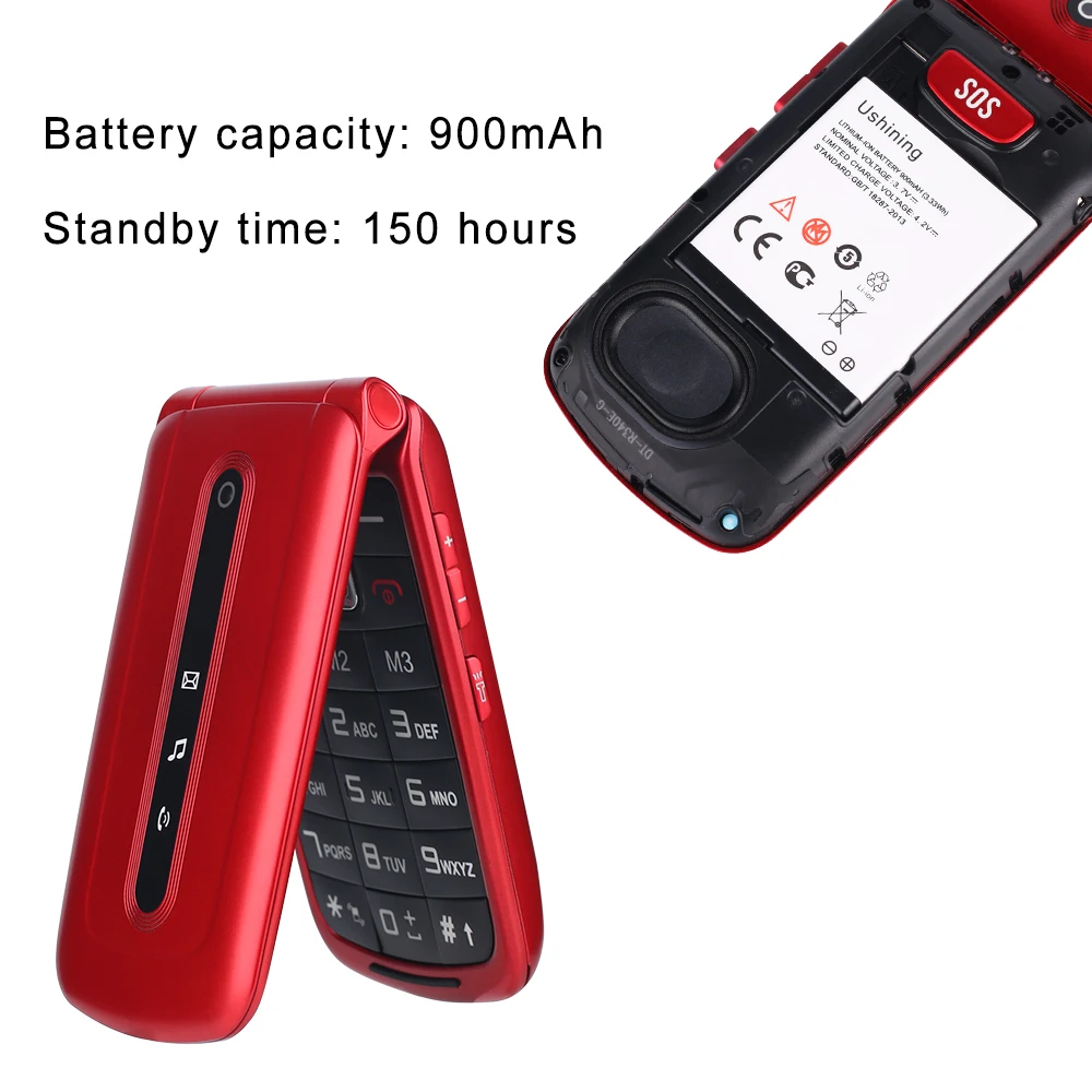 Флип-мобильный телефон для пожилых людей с большой кнопкой SOS на задней панели, SIM-Free Dual SIM двойной режим ожидания быстрый набор ключей простые в использовании телефоны