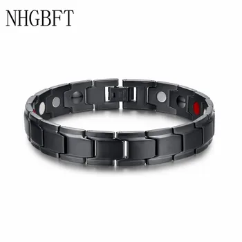 

NHGBFT Black color Magnetic Healing Energy Bracelet For Mens Stainless Steel Germanium Care Bracelets Bangle Male Jewelry