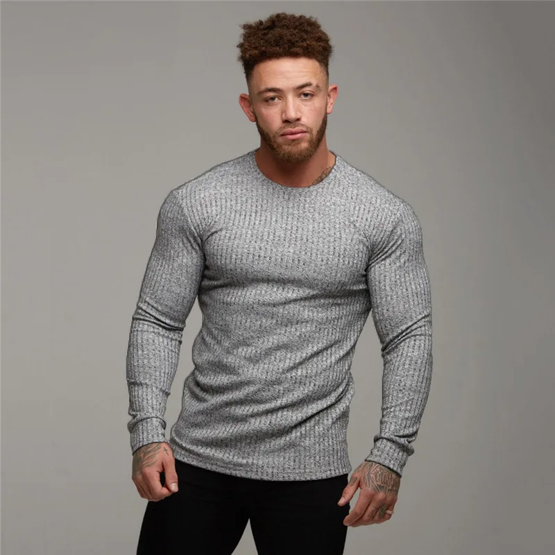 

Spring Autumn Pullovers T Shirt tops Men's Sweaters Simple Round Collar Pure Color Full Sleeve Top Slim Casual Loose Male Tees