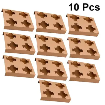 

10pcs Disposable Coffee Packing Holder Portable Milk Tea Takeout Paper Tray Drink Carrier Cup Stand (Four Slots)