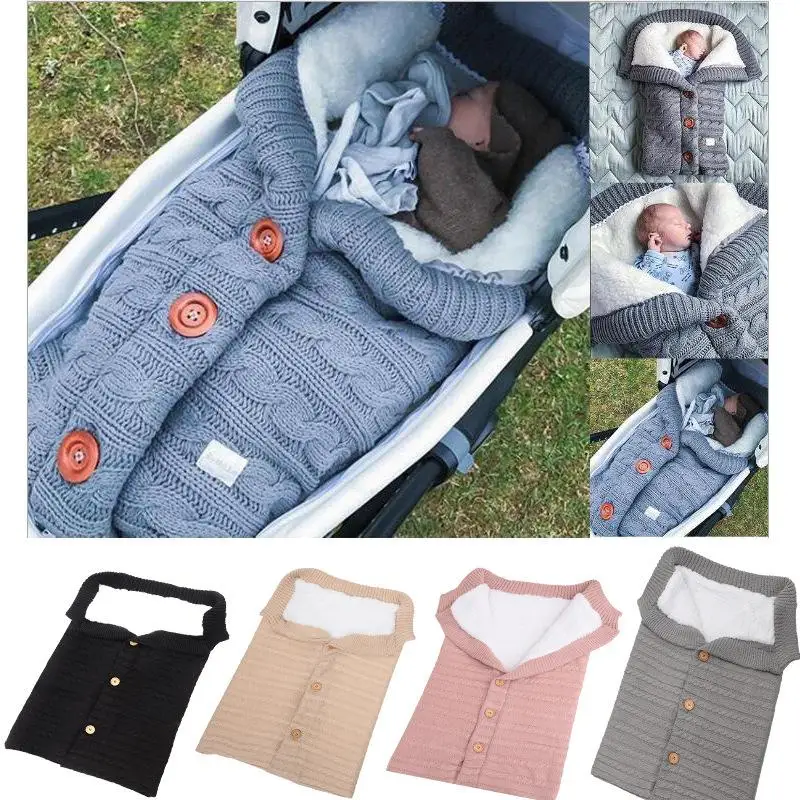 

Newborn Baby Sleeping Bag Handmade Button Toddler Button Sleeping Bags Bebek Outdoor Baby Stroller Knitted Wool Blankets