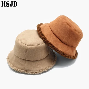 

Fashion Suede Winter Bucket Hat For Women Girl's Solid Faux Cashmere Lining Warm Fishing Cap Autumn Vacation Hat Female Caps
