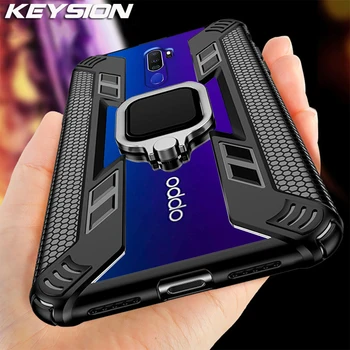 Перейти на Алиэкспресс и купить Противоударный защитный чехол KEYSION для OPPO A9 2020 A5 2020 A11X с подставкой и магнитным кольцом для автомобиля, задняя крышка для OPPO F11 Pro Reno3 Pro