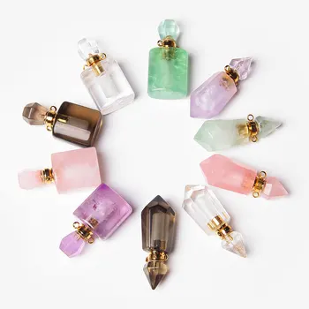 

1pcs Amethysts Quartzs Tiger Eye Perfume Bottle Heart Hexagon Shape Charm Pendant Essential Oil Diffuser Connector For Necklace