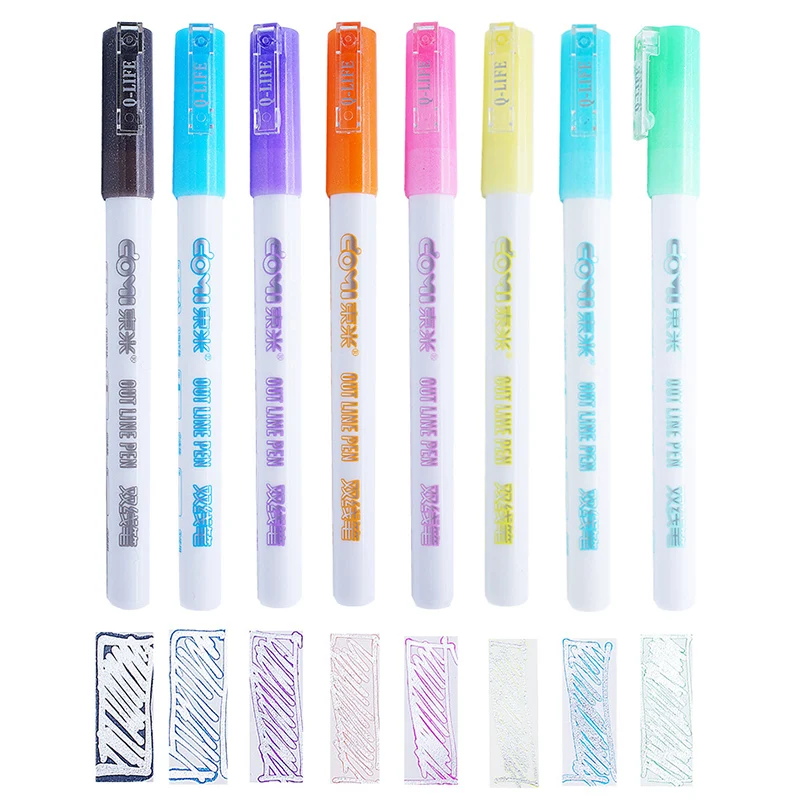 

8Pcs/Set Double Liner Outline Pen Writing Drawing Pens Stationery QJS Shop