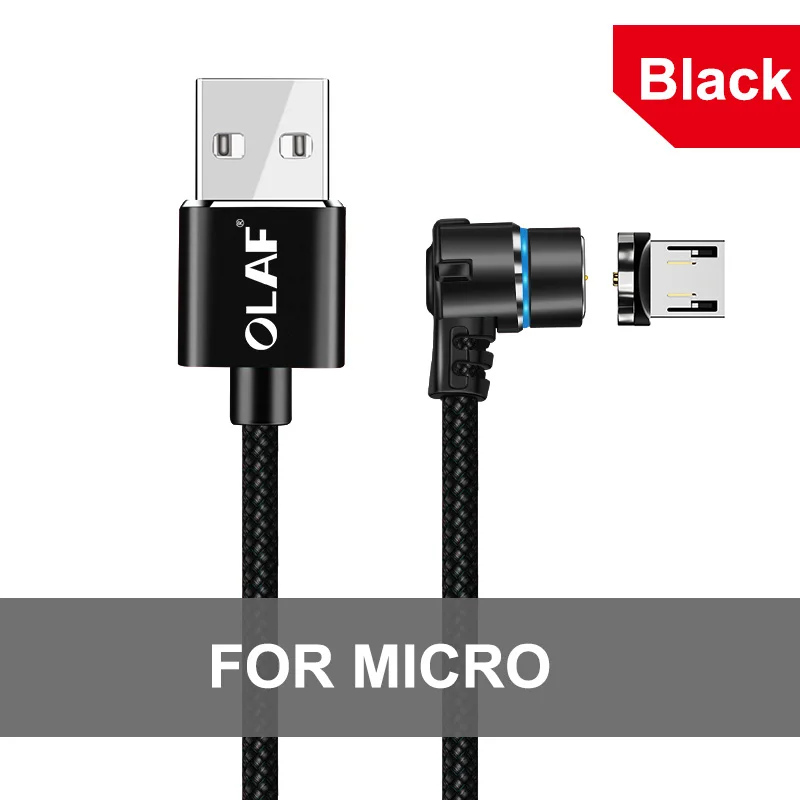 OLAF L-Line Магнитный зарядный кабель 90 градусов светодиодный кабель для iPhone XS Max 8 7 6 Plus и кабель Micro USB и кабель usb type-C USB C - Цвет: microusb black