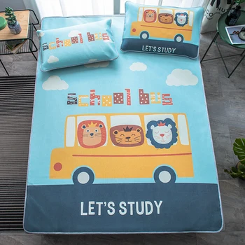 

Cartoon Car Summer Sleeping Bed Mat Foldable Bed Sheet Children Students Summer Ice Silk Sleep Bed Mattress Protector Cover