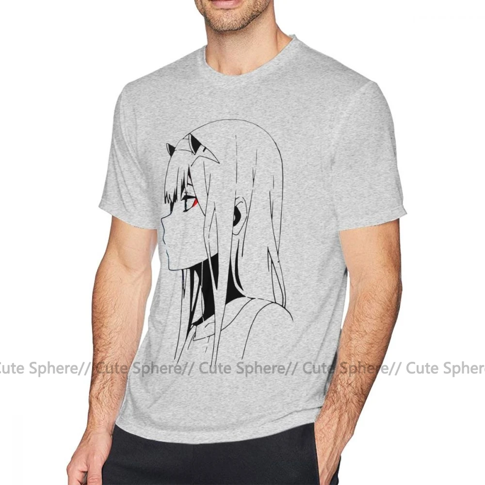 Franxx футболка Zero Two футболка 100 хлопок короткий рукав Футболка Графический Мужской 6xl забавная Классическая футболка - Color: Gray