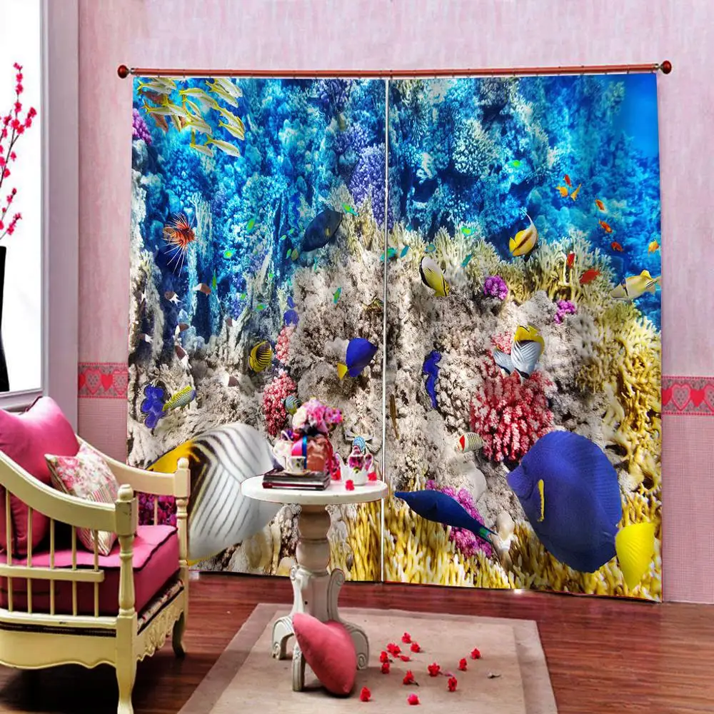 Photo Custom 3 D Underwater World Dolphin Cartoon Children Curtain For Living room Bedroom Blackout Window Drapes Sets | Дом и сад