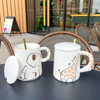 

Kitchen Supplies Ceramic Cups Creative Animal Mug Cartoon Mugs Couples Gift Ceramic Mug with Lid Mug with Spoon Big Tea Cup Cute