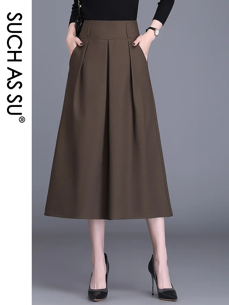 SUCH AS SU New 2022 Fashion Autumn Winter Women's Pleated Black Brown Skirts S-3XL Size Female Woven Pockets Long Skirt 7134 150 pockets big hanging jewelry display organizer storage bag non woven foldable hanging storage bag for ring necklace bracelet