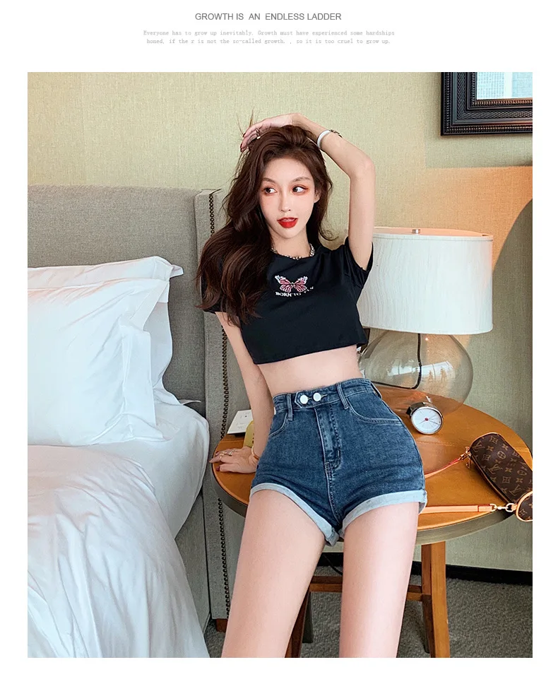 Jeans denim short women 2021 new spring and summer high waist and thin temperament Korean casual straight shorts levis jeans