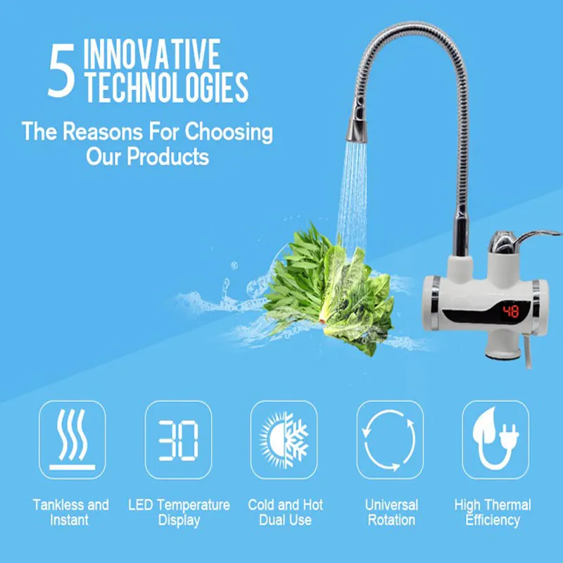 Ecofresh Electric Water Heater EU plug LED Digital Temperature Display With 360 Degree Rotate Pipe