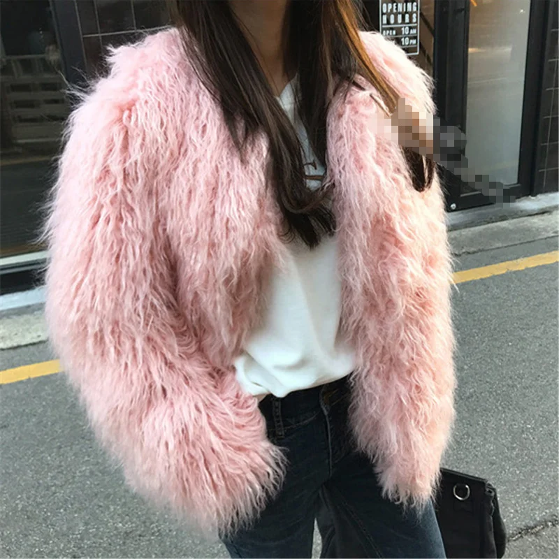 

2019 new winter wool coat female brief paragraph wool imitation leather imitation beach curly