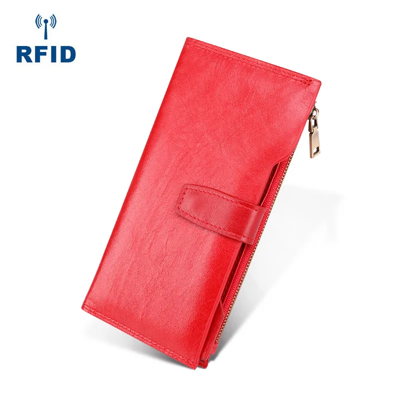 Red Женский кошелек RFID из натуральной кожи, держатель для карт, органайзер для женщин, кошелек для монет, слот для карт, кошельки, телефон и сумка для денег, мужская сумка carteira Slim - Цвет: Red