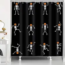 

Skull Shower Curtain Cute Animation Gothic Horror Pumpkin Head Bath Curtains Waterproof Fabric with Hook Bathroom Home Deco