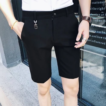 

Black Casual Business Social Club Gray 2020 Solid Color Suit Short Slim Fit Mens Smart Trousers Black Short Men Pantalones Homme