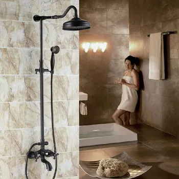 

Black Oil Rubbed Bronze Dual Cross Handles Bathroom Rainfall Rain Shower Head Faucet Set Bath Tub Mixer Tap Wall Mounted mrs754