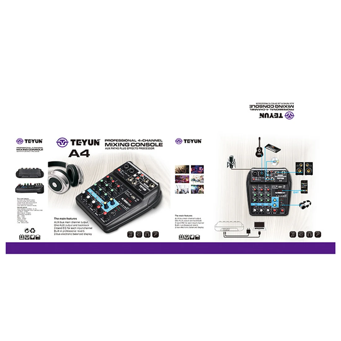 A4 4 канала аудио микшер звук микшерный пульт Bluetooth F4 микшер сценический открытый производительность Конференц-аудио с USB-EU разъем
