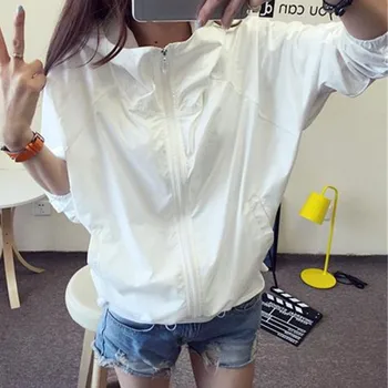 

Women Basic Jackets Female Zipper Pockets Casual Long Sleeves Sunscreen Coat 2019 Summer Thin Sun Protection Jacket Women Hooded
