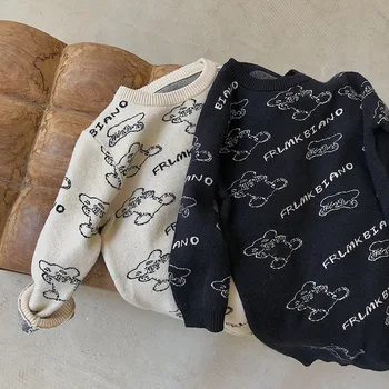 

WLG Boys Girls Sweaters Kids Clothes Spring Autumn Cartoon Printed Beige Black Long Style Sweater Baby Casual Clothes