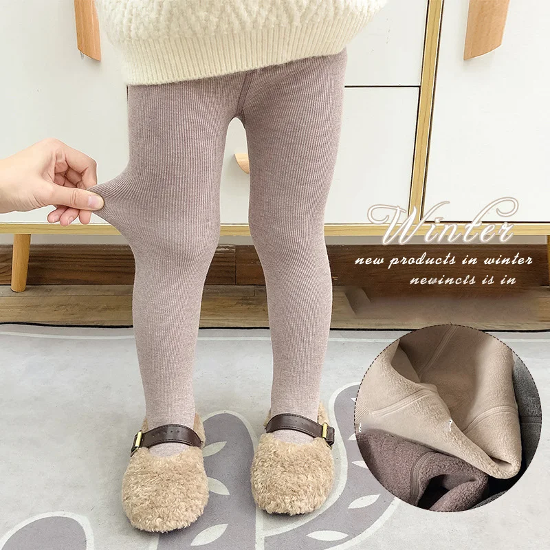Girls Warm Fleece Leggings Kids Skinny Pants