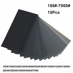 Papiers de verre à usage sec et humide, 15 pièces, assortiment de papiers abrasifs, grain 150 7000, polissage pour voiture, métal, verre, bois 