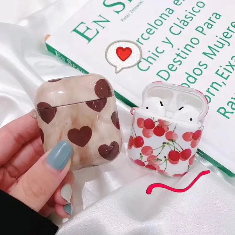 

LOVERONY Love Heart Cherry Logo Bluetooth Earphone Case For AirPods 2 1 Headset Protective Cover i10 11Tws Cases Air pods Pouch