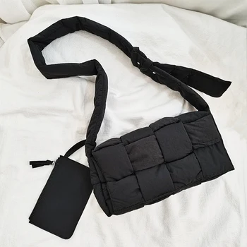 

Black Nylon Woven Bag Casual Crossbody Bag Unisex Plaided Fabric Shoulder Messenger Bags Trend New Designer Bag Female Dropshipp