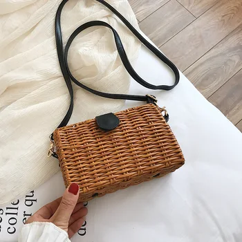 

2020 Summer Straw Woven Crossbody Bags For Women Female New Tide Small Solid Color Handbags Lady Beach Shoulder Bag Rattan Tote