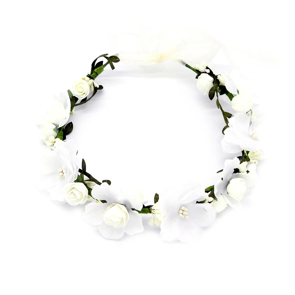 white Женский головной венок для девочек, повязка на голову, цветок, корона, морской праздник, цветок, гирлянда на волосы на лбу, аксессуары, лента для волос - Цвет: white
