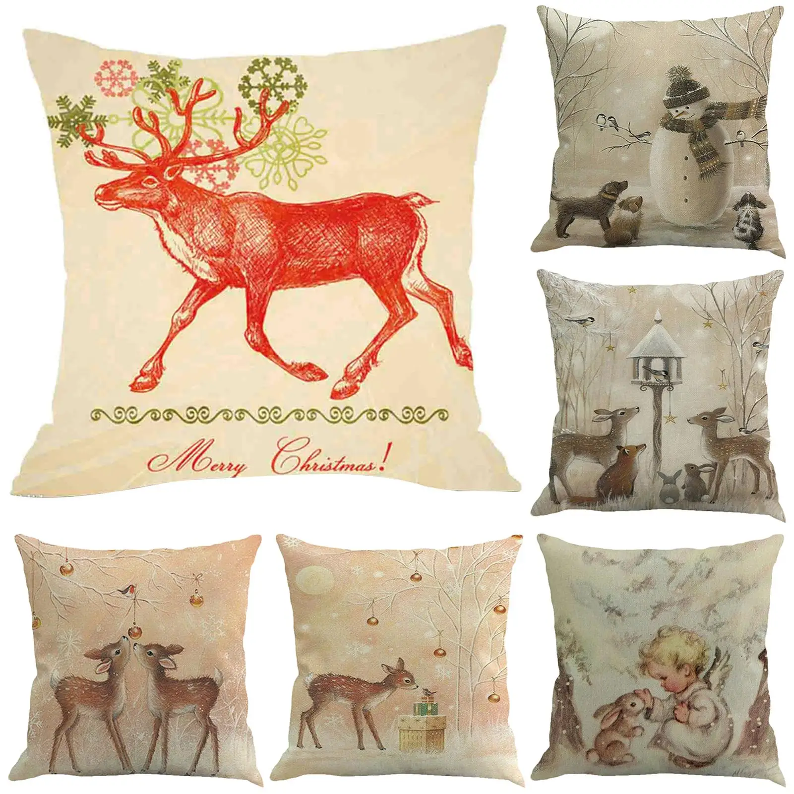 

Xmas Snowman Elk Angel Rabbit Pillow Case Cushion Cover Home Office Sofa Decor