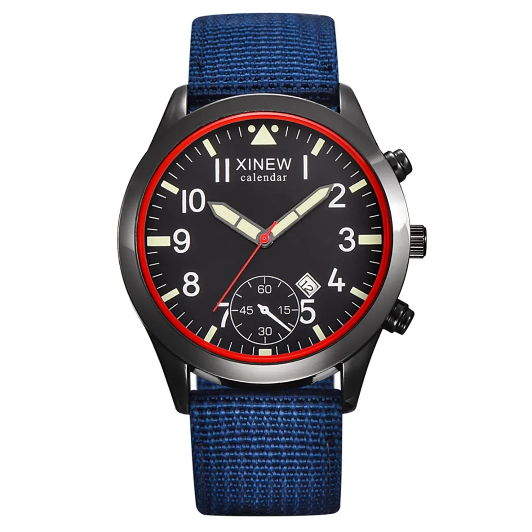 

Men Nylon Sports Quartz Wrist Watches Calendar Luminous Hands Watches Round Dial Date Display Canvas Band Fashion Casual Watch