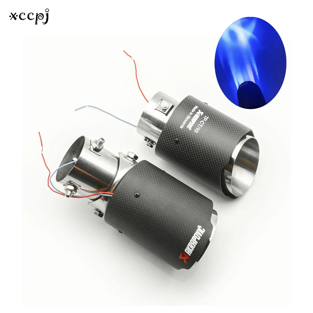 

XCCPJ Universal Car Carbon Pattern Auto Exhaust Muffler Tip Aluminum Pipe Red/Blue Light Flaming Modified Car RearTail Liner