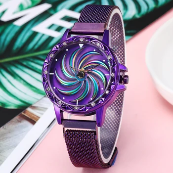 

Luxury Rose Gold Watch Women Special Design 360 Degrees Rotation Gyro Diamond Dial Watches Mesh Magnet Ladies Watch Quartz reloj