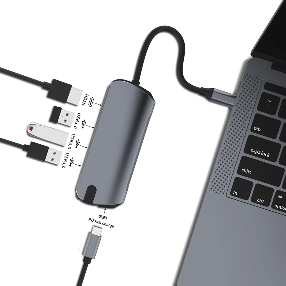 7-в-1 адаптер Тип с разъемами типа C и USB 3,0 концентратор HDMI адаптер 5-Порты и разъёмы адаптер 4K HDMI Выход Порты и разъёмы концентратор для Apple New MacBook/iMac мини iMac