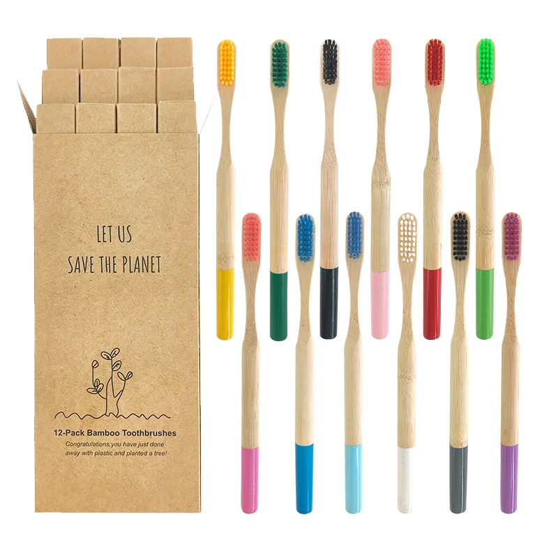 

Rainbow Bamboo Toothbrush Banister Brush Natural Soft Hair Tooth Brush Eco-friendly Brushes Oral Cleaning Care Tools(12PCS/Pack)