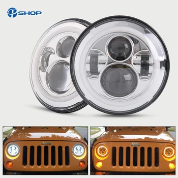 

7 Inch 80W Round LED Halo Headlight Kit With LED Chips DRL Angel Eye H4 H13 Hi/Lo for Jeep JK 2009-2015 TJ YJ Hummer 1 set